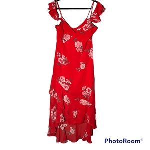 Speechless Red Floral Ruffled Hi-Lo Hem Sz Large Juniors High Low Midi